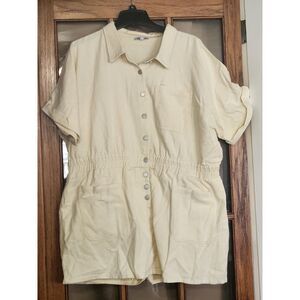 White Birch women's button pale yellow denim like 3xl romper.